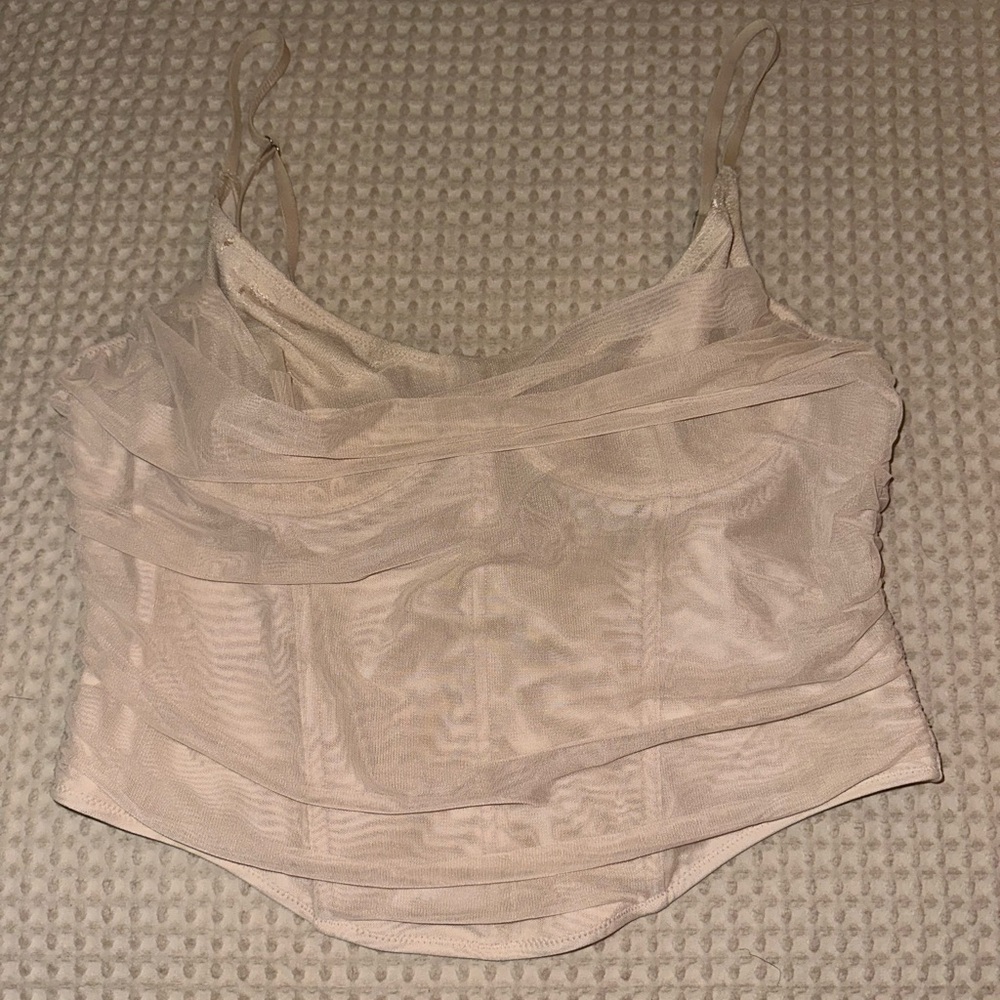 Cream Bustier Camisole with Scoop Neck and Spaghetti Straps - Picture 3 of 5